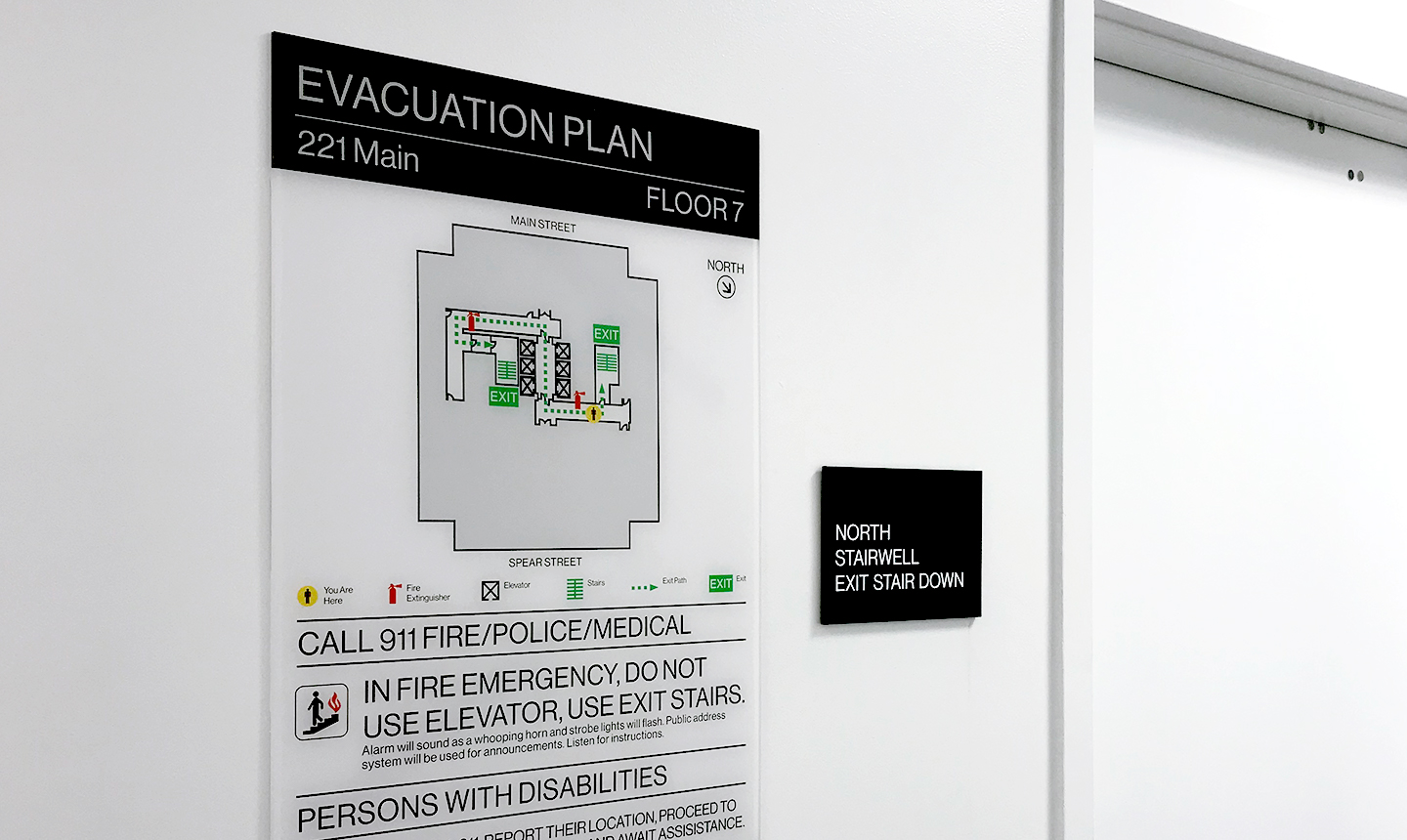 Building Wayfinding Sign System Exit Sign and Evacution Plan